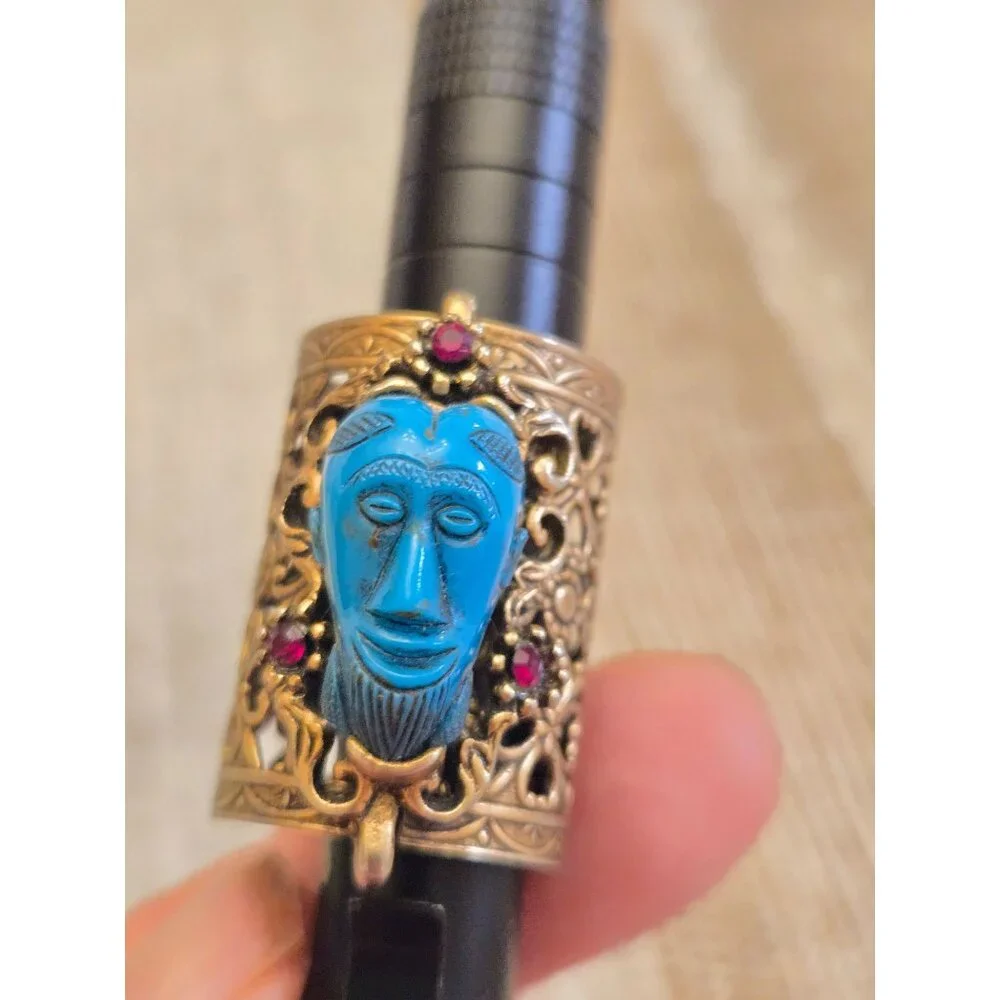 Vintage Filigree Tribal Mask Convertible Ring or Scarf Slide Ornate Statement Et